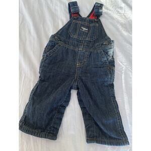 OshKosh B'gosh Fleece Lined Denim Bib Long Overalls Size 6 M Classic Blue Red